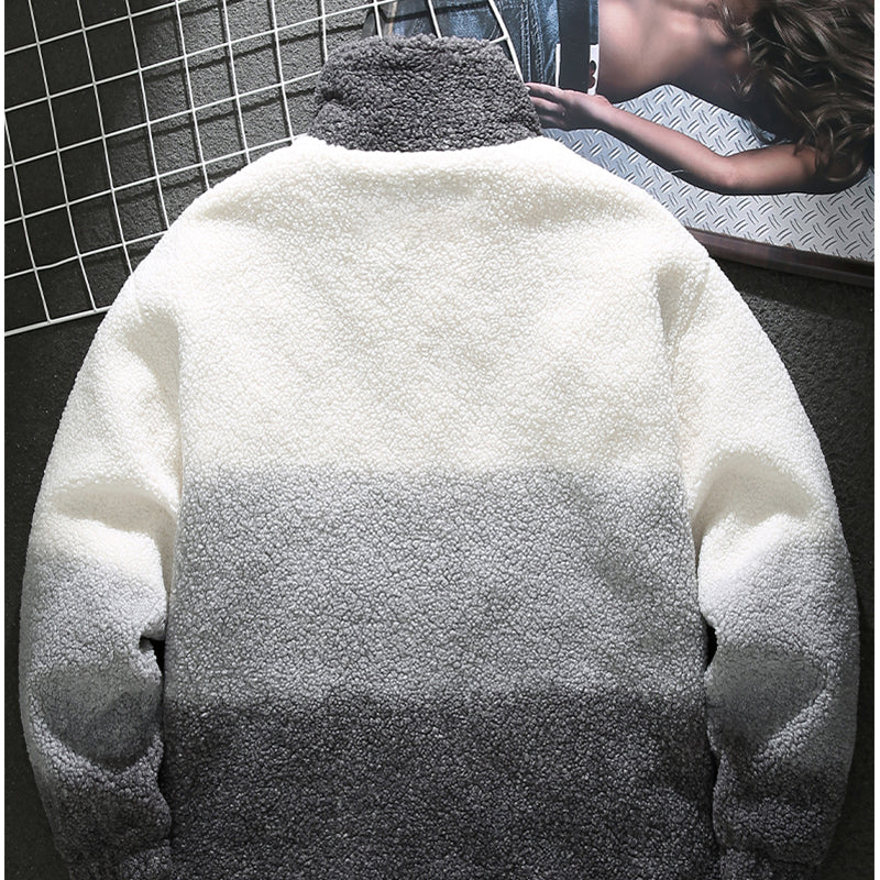 Handsome gray camouflage sherpa jacket for men in winter