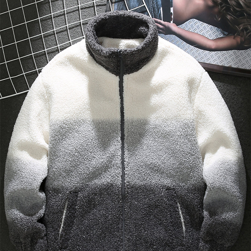 Handsome gray camouflage sherpa jacket for men in winter