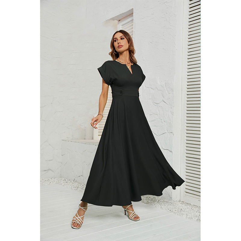 Summer fashion small V-neck short-sleeved waist dress for women