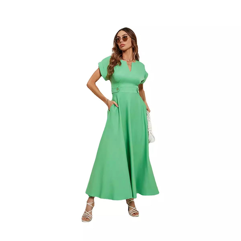 Summer fashion small V-neck short-sleeved waist dress for women