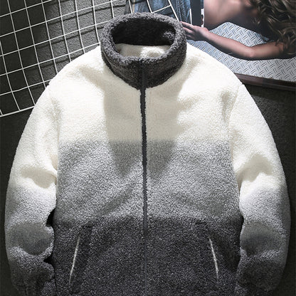 Handsome gray camouflage sherpa jacket for men in winter