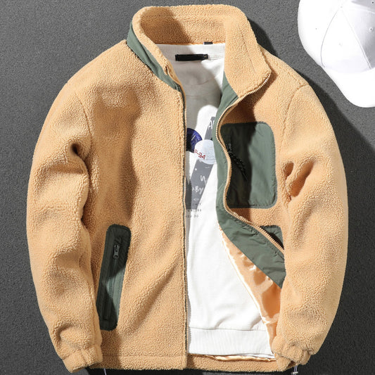 Handsome lamb wool cotton jacket for men 2020 winter new thickened and warm trendy versatile high stand collar lamb wool jacket