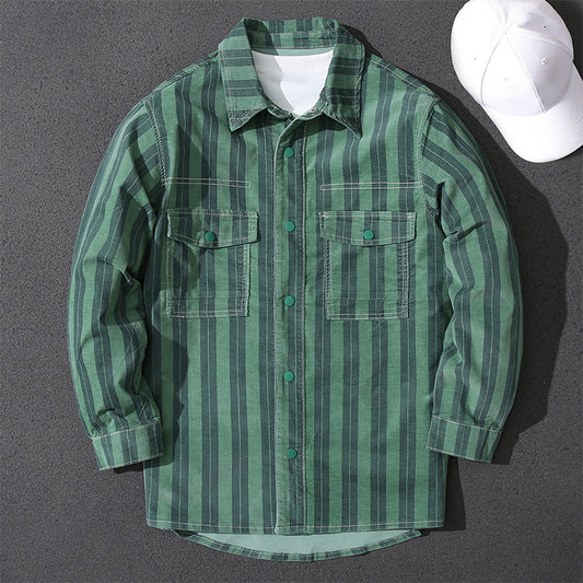 Handsome striped denim shirt men's trendy Korean style spring and autumn new loose casual long-sleeved shirt tops for men