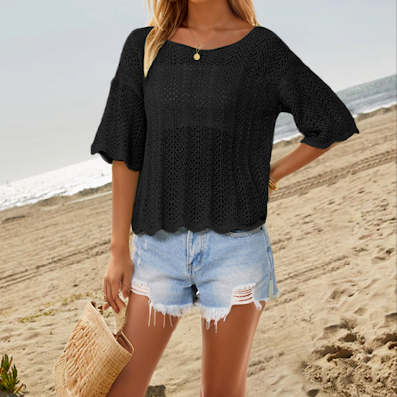 Summer new style round neck loose large size casual women's knitted sweater