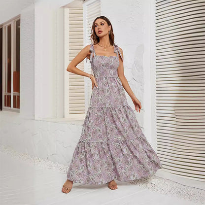 Women's Summer Casual Style Sleeveless Printed Fashion Multi-Layer Dress for Women