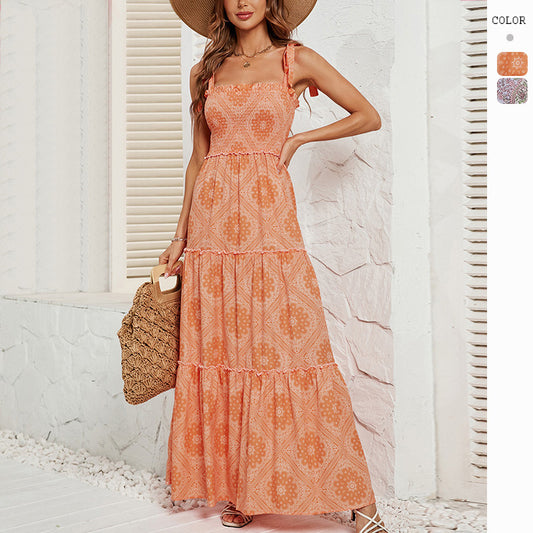 Women's Summer Casual Style Sleeveless Printed Fashion Multi-Layer Dress for Women