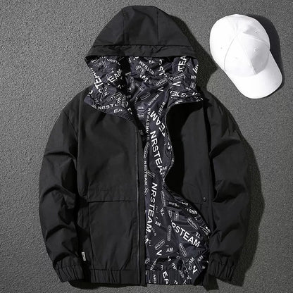 Handsome reversible jacket men's autumn and winter trendy hooded slim jacket